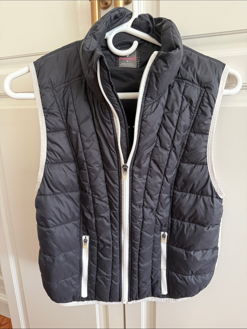 FP Movement by Free People Light Quilt Puffer Vest Black w/ White Trim